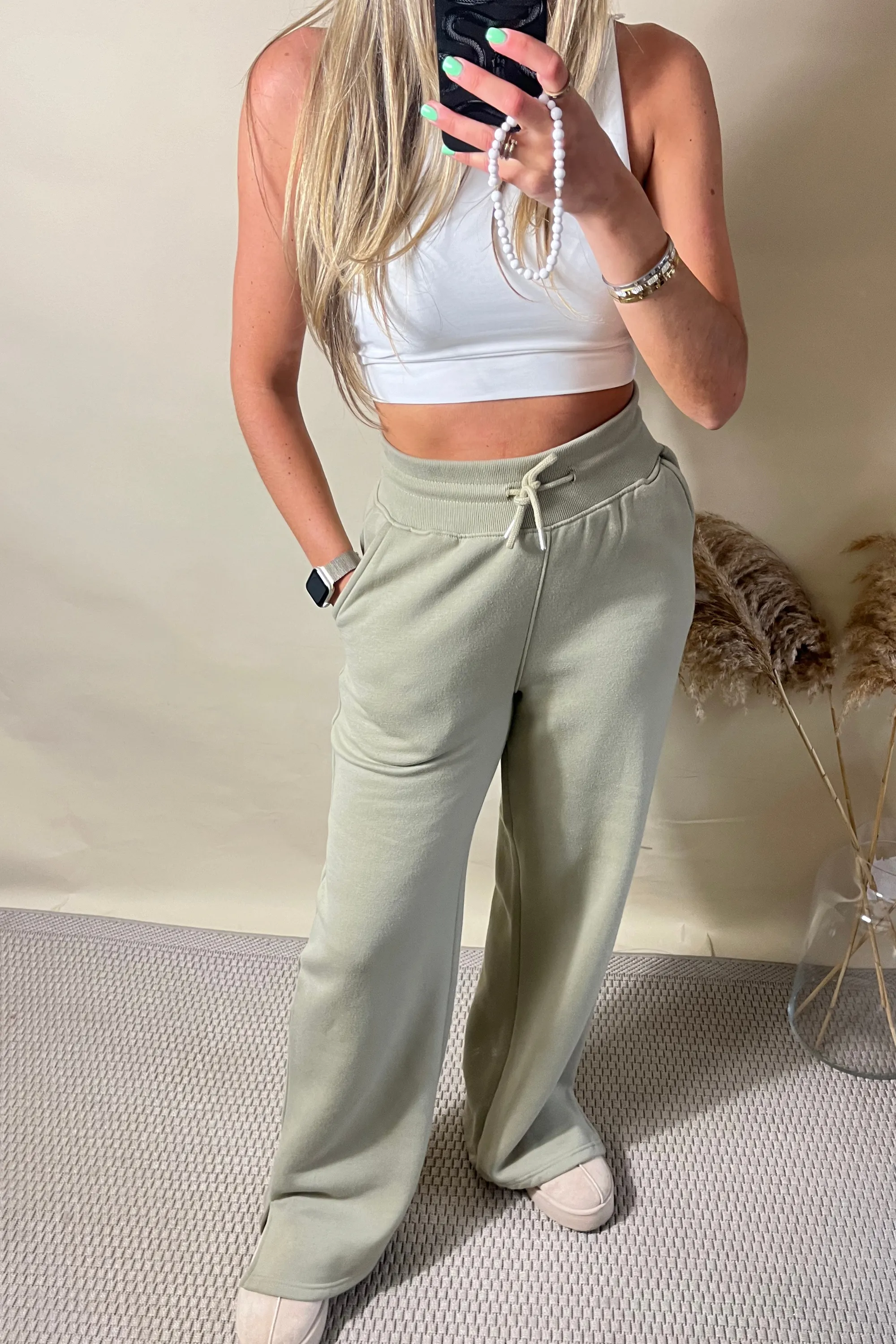 Sage Green Wide Leg Split Hem Jogger