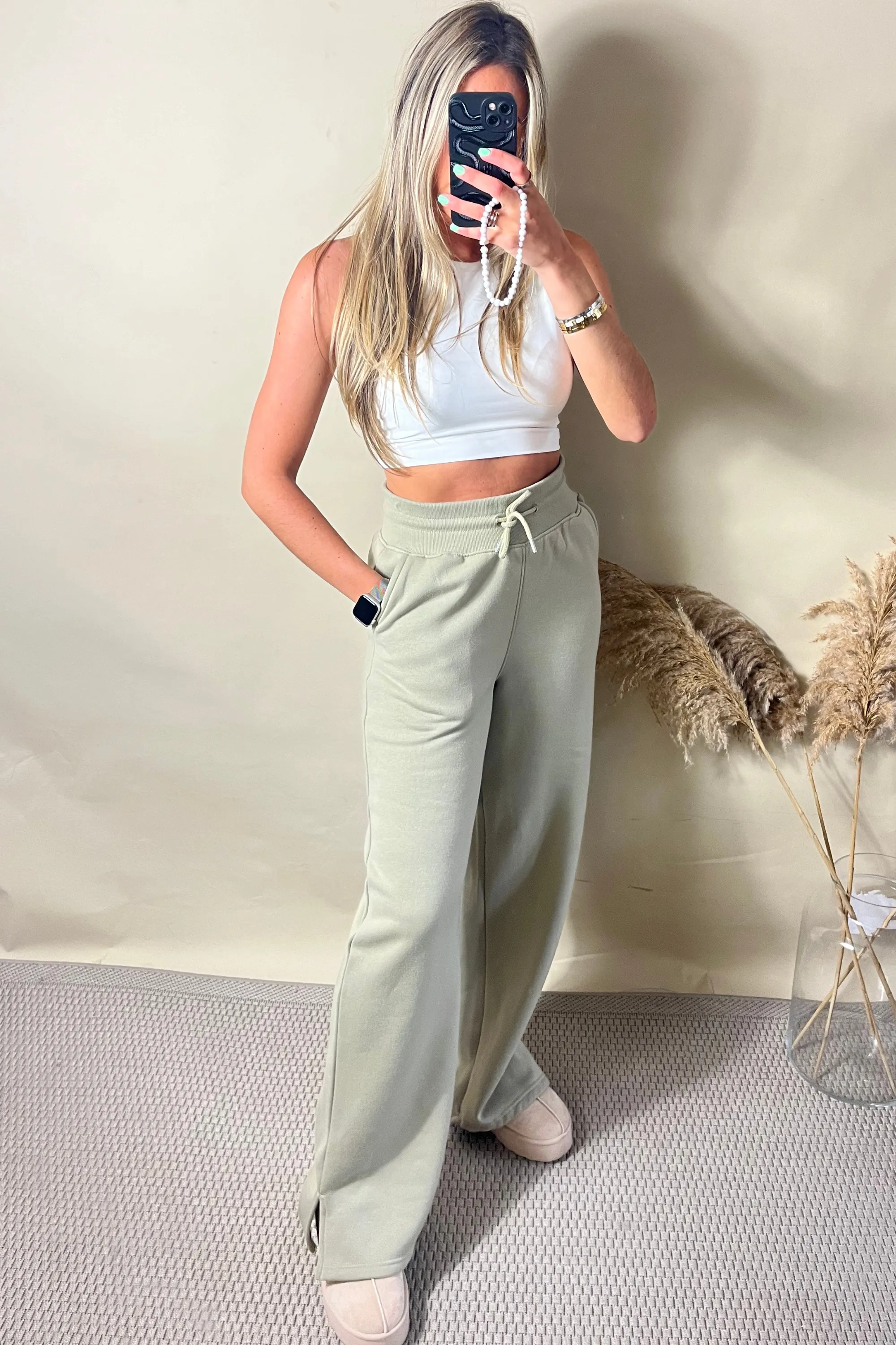 Sage Green Wide Leg Split Hem Jogger