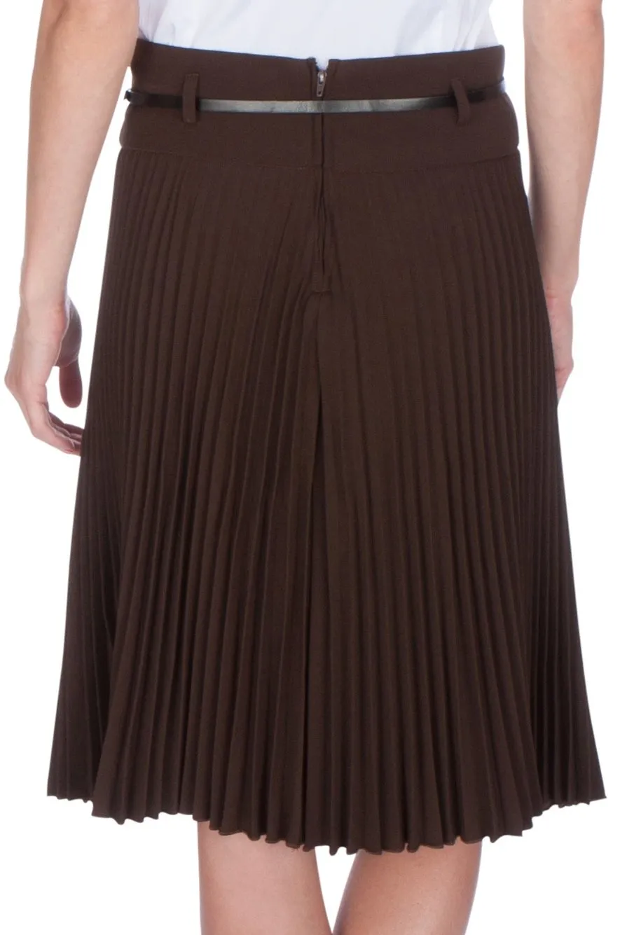 Sakkas Knee Length Pleated A-Line Skirt with Skinny Belt