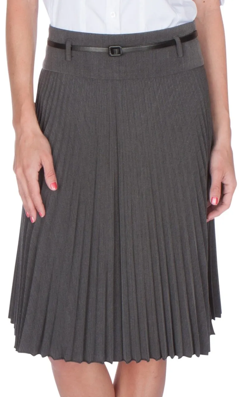 Sakkas Knee Length Pleated A-Line Skirt with Skinny Belt