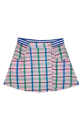 SAMPLE - Reversible Tennis Skirt - Pink Plaid & Green Lurex