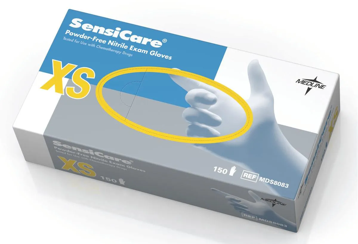 SensiCare Powder-Free Nitrile Exam Gloves with Textured Fingertips, X-Small (box of 150)