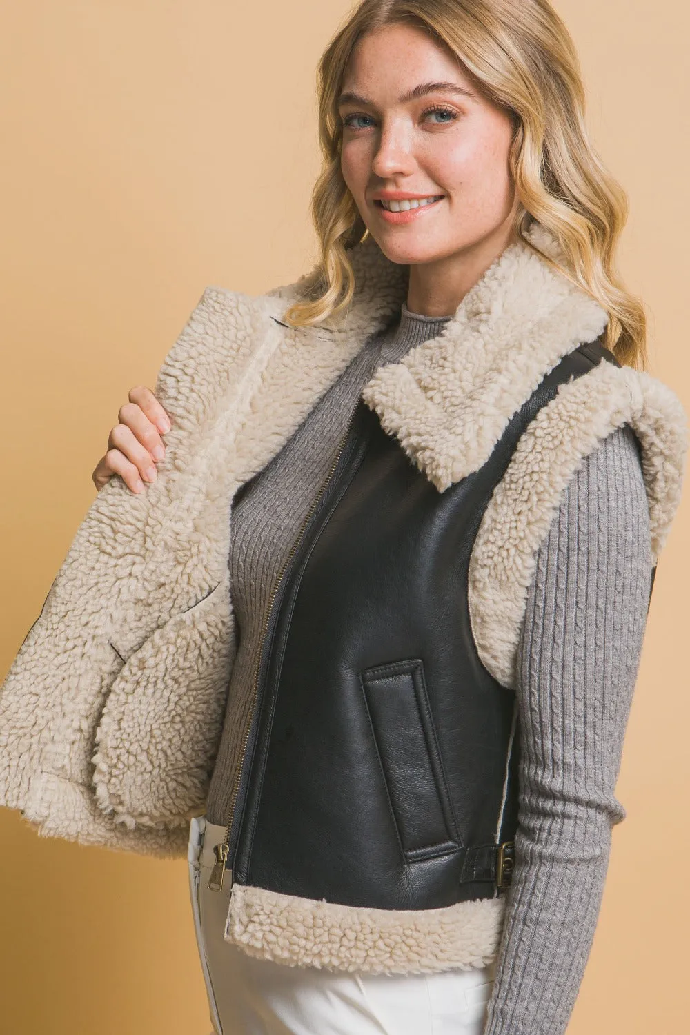 Sherpa Zip Up Vest with Pockets