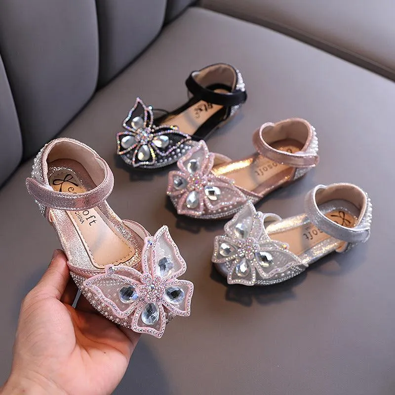 Shiny Butterfly Princess Shoes Exquisite Rhinestone Design Kids Shoes