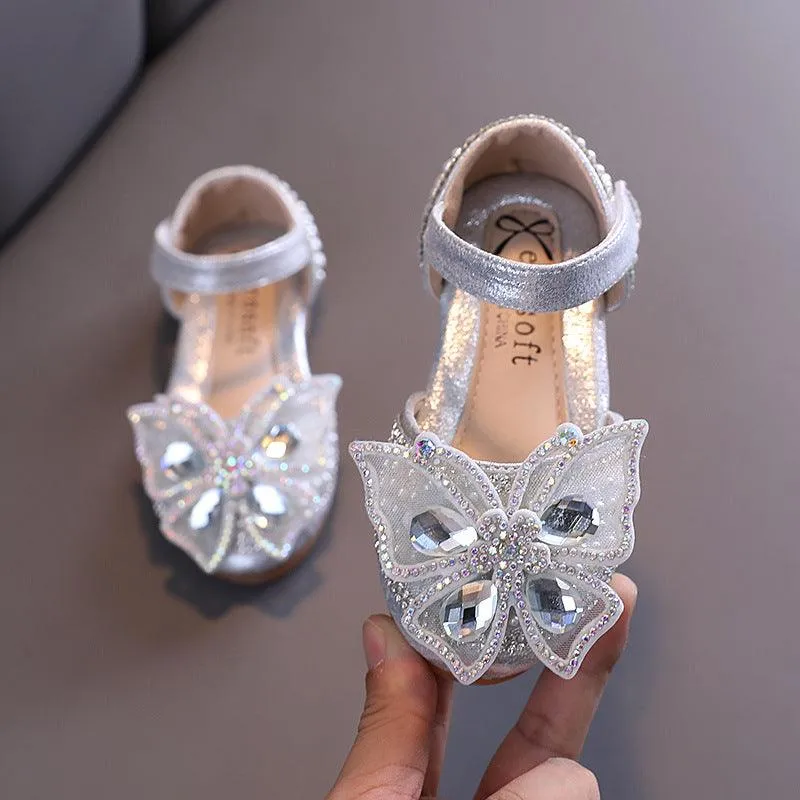 Shiny Butterfly Princess Shoes Exquisite Rhinestone Design Kids Shoes