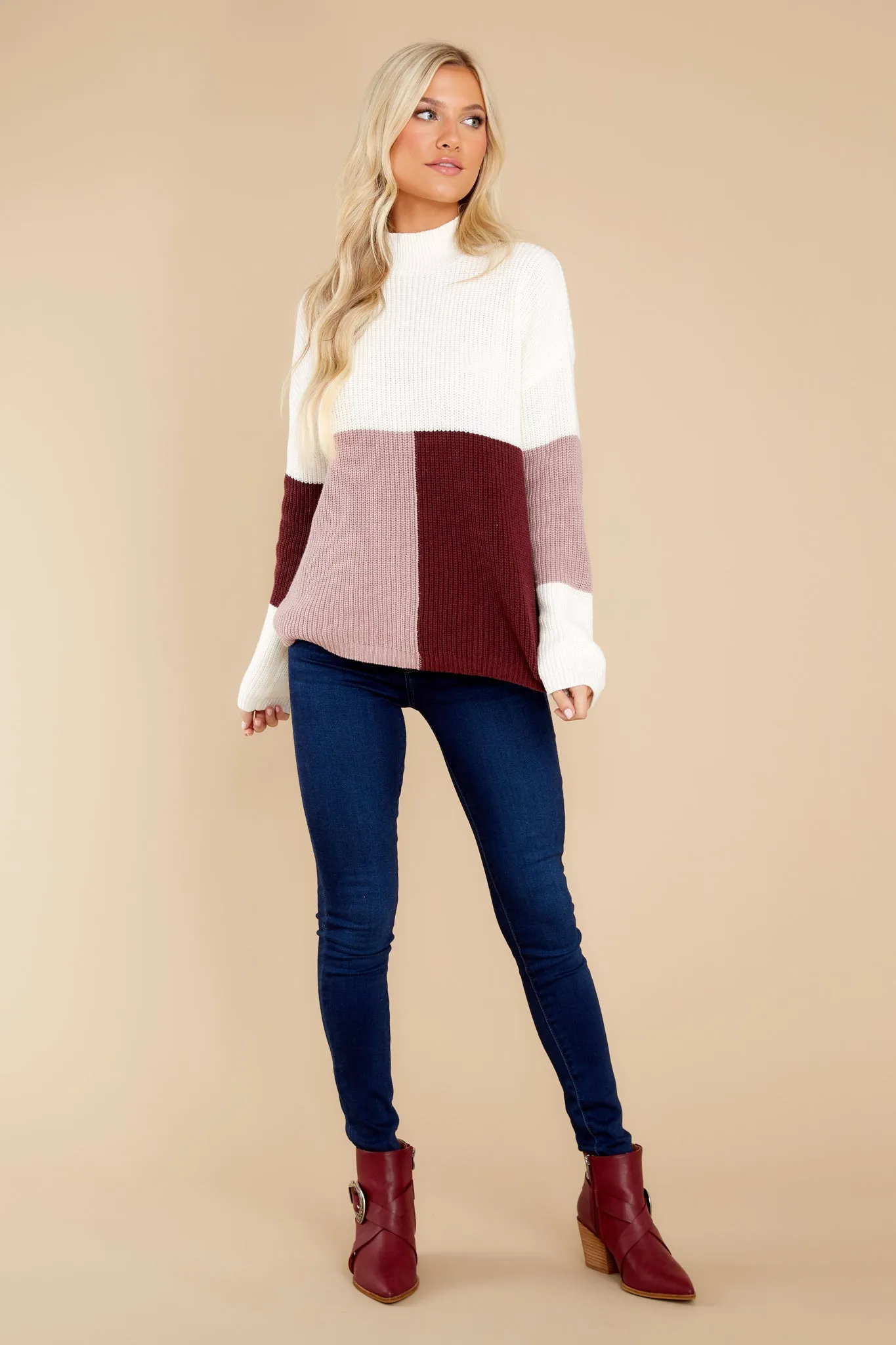 Simple Days Mauve Wine Colorblock Sweater