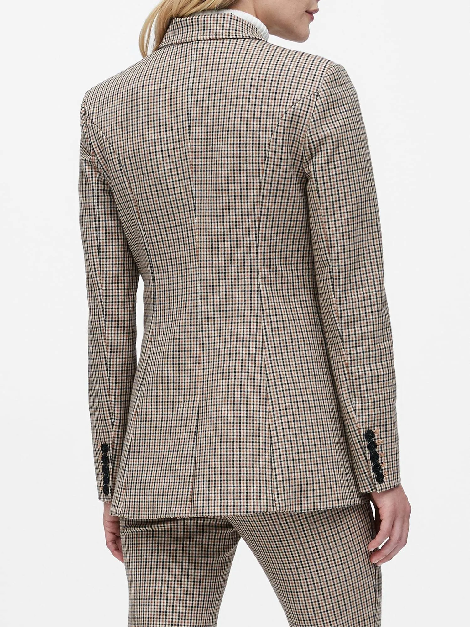 Slim Double-Breasted Plaid Blazer in Brown Tattersall Plaid