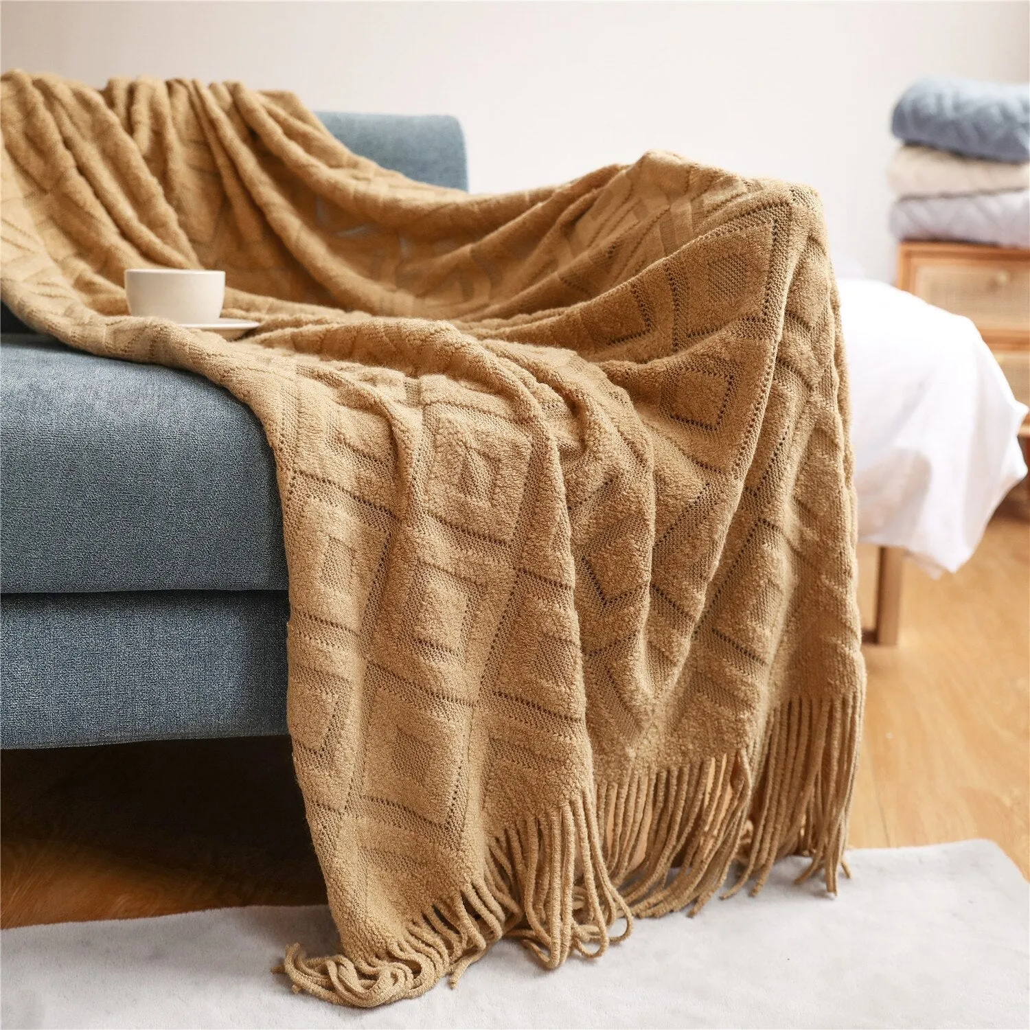 Sofa Blanket Knitted Shawl in Solid Color