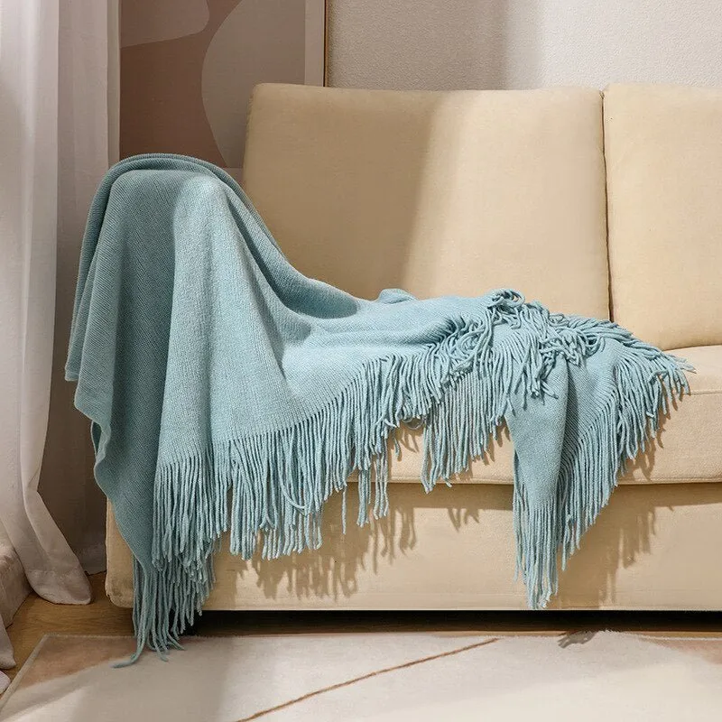 Sofa Blanket Knitted Shawl in Solid Color