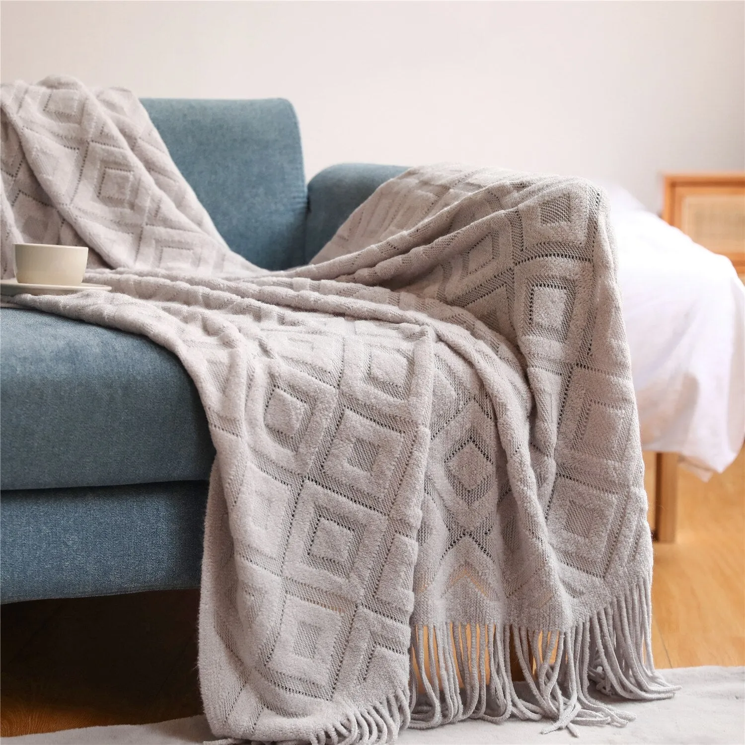 Sofa Blanket Knitted Shawl in Solid Color