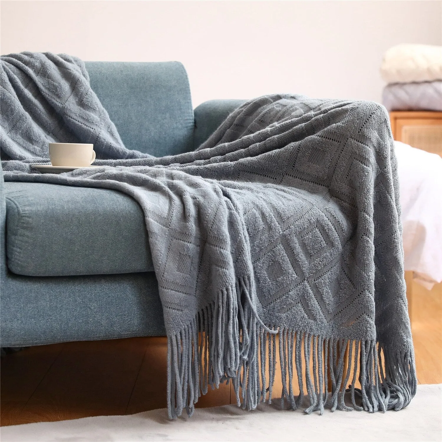 Sofa Blanket Knitted Shawl in Solid Color