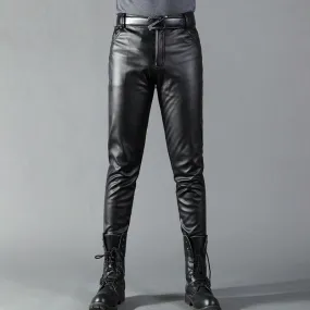 Solid Black Clean and Sleek Design Men Leather Pants