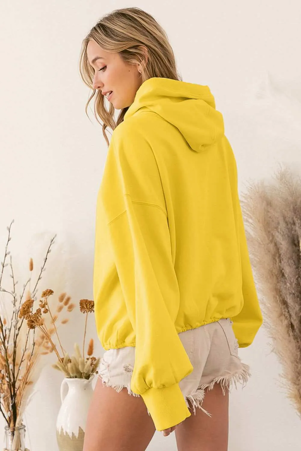 Solid Color Half Zip Pullover Hoodie with Kangaroo Pocket