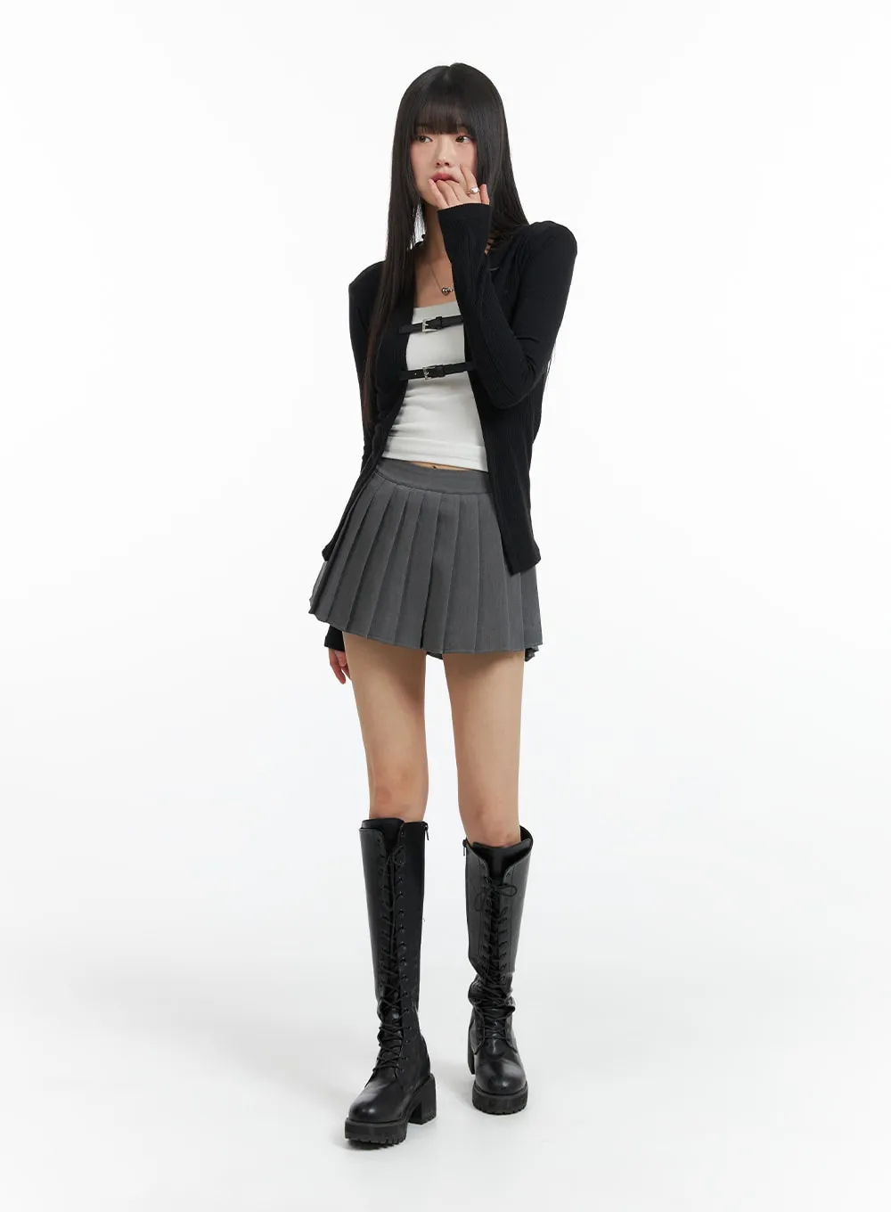 Solid Pleated Mini Skirt CF420