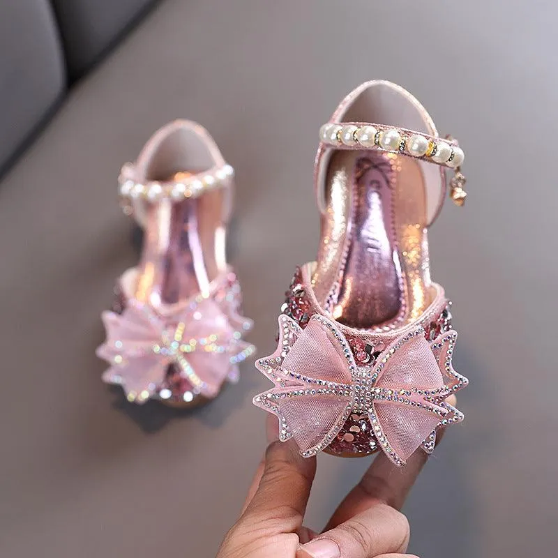 Sparkling Princess Crystal Shoes Stylish Pearl Strap Perfect Pair for Elegant Dresses Glittering Princess Dance Shoes