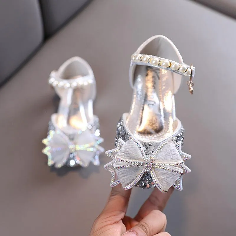 Sparkling Princess Crystal Shoes Stylish Pearl Strap Perfect Pair for Elegant Dresses Glittering Princess Dance Shoes