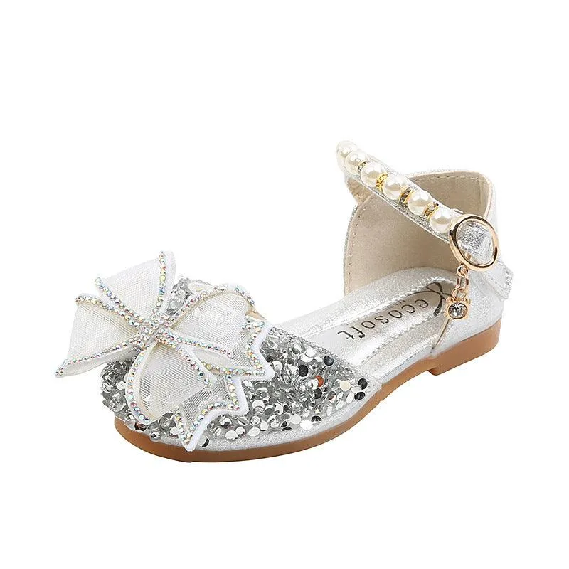 Sparkling Princess Crystal Shoes Stylish Pearl Strap Perfect Pair for Elegant Dresses Glittering Princess Dance Shoes