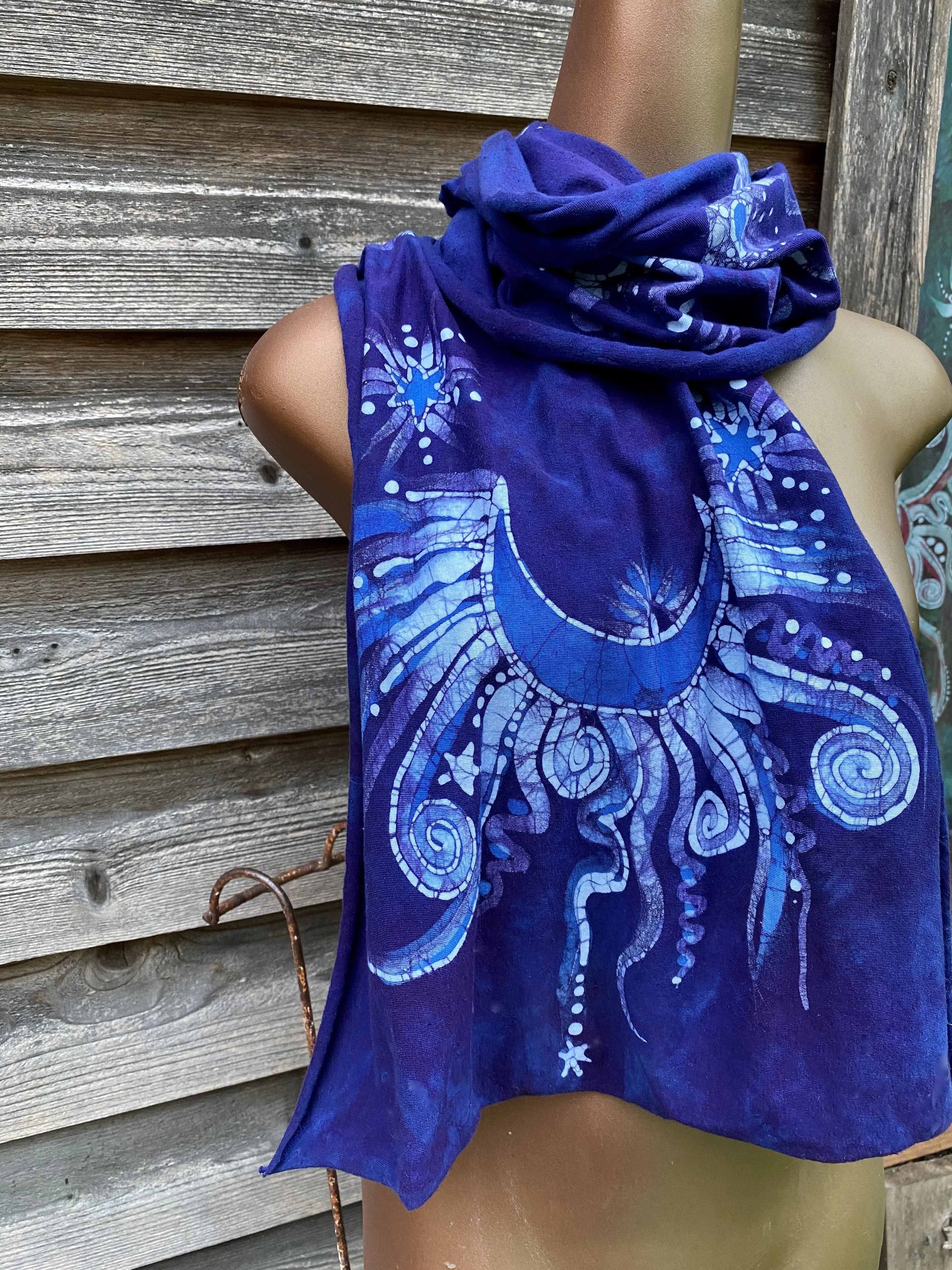 Starseed Moongazer  - Hand Painted Organic Knit Fabric Scarf