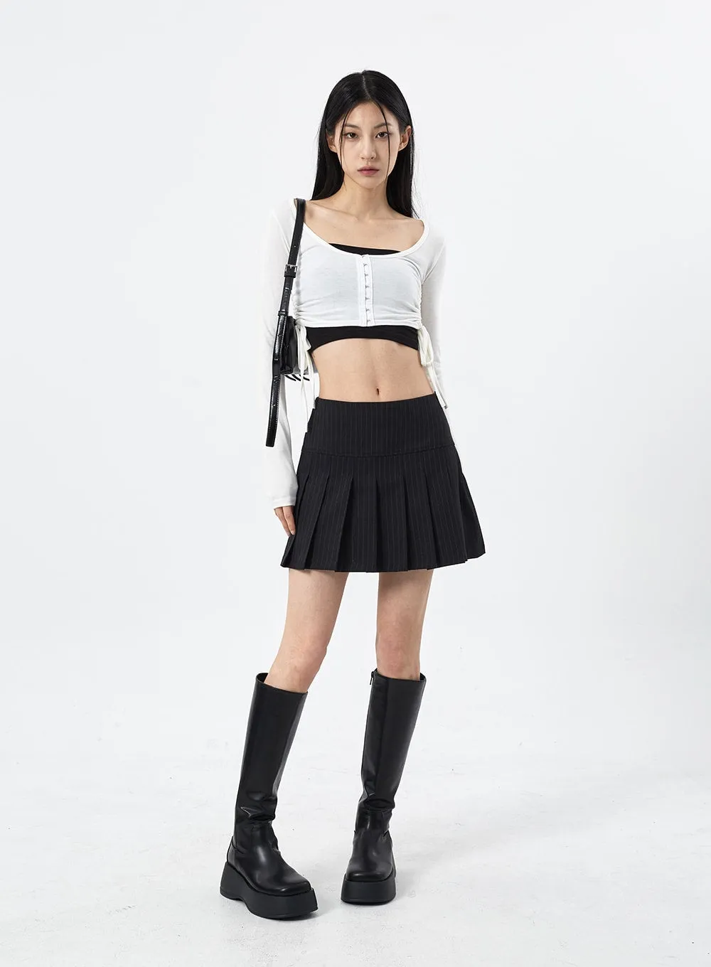 Stripe Pattern Pleated Mini Skirt CM310