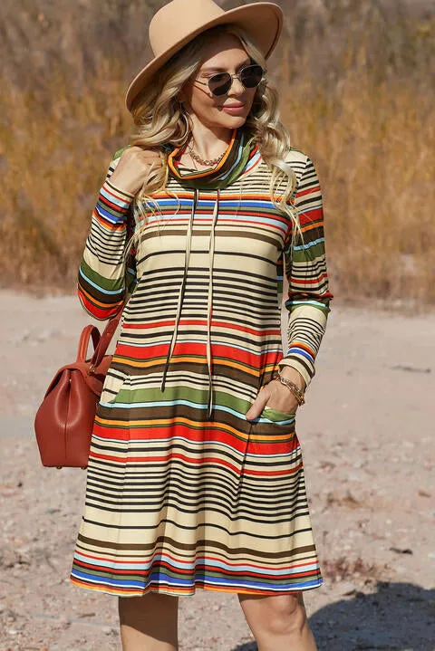 Striped Turtleneck Long Sleeve Dress