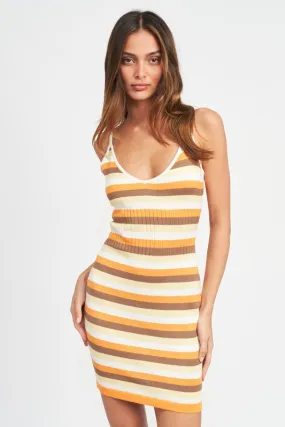 STRIPPED BODYCON MINI DRESS