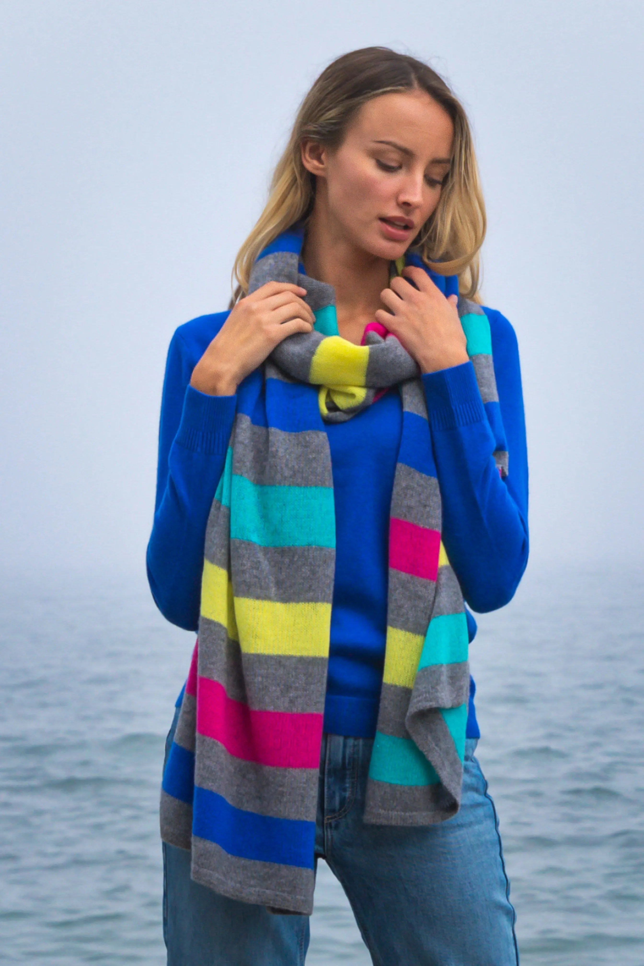 Sustainable Cashmere Lofty Scarf - Multi Stripe