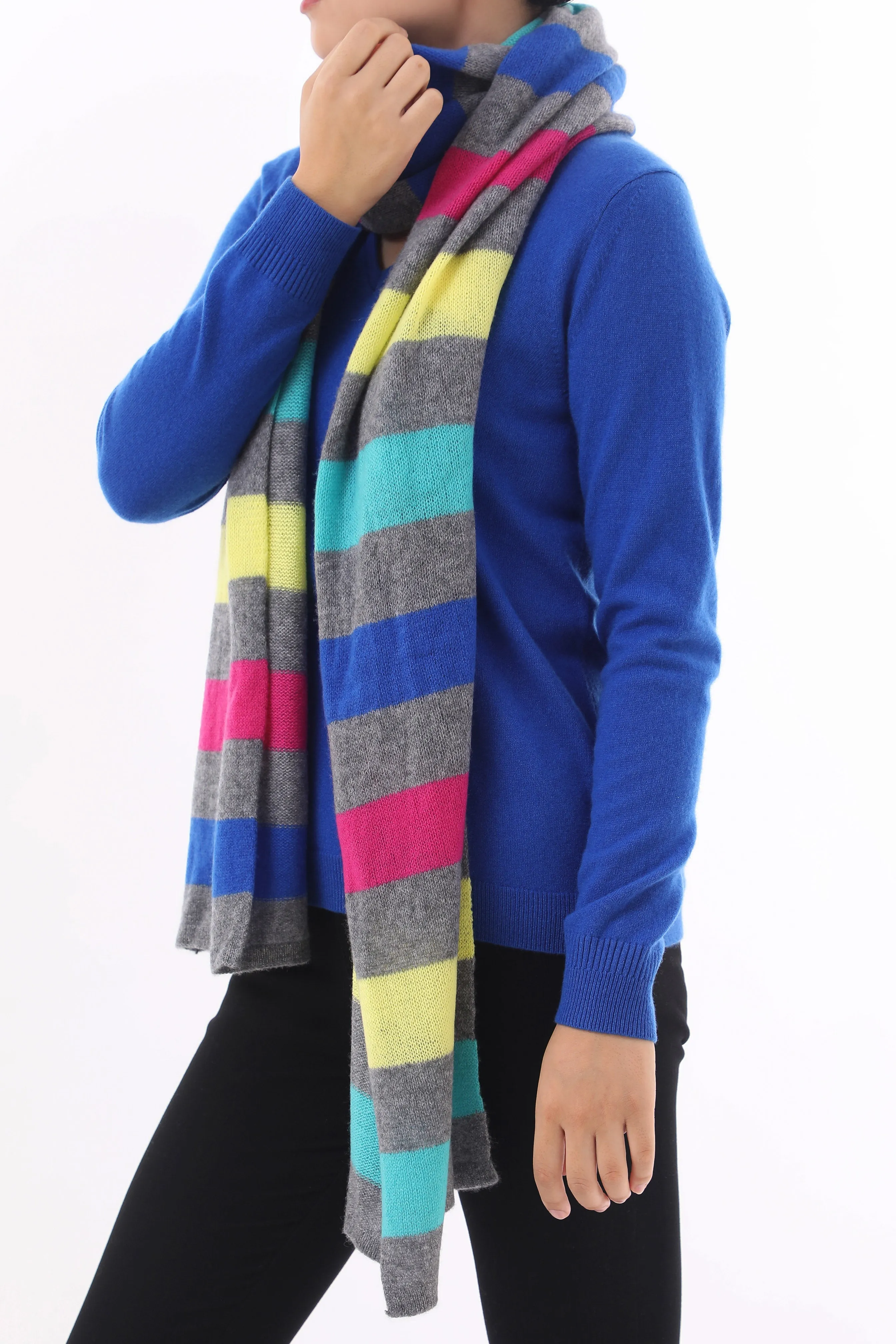 Sustainable Cashmere Lofty Scarf - Multi Stripe