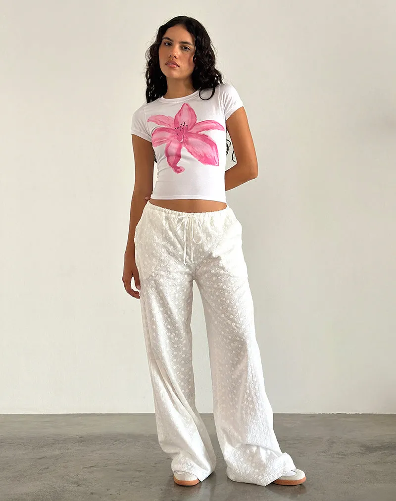 Sutin Tee in White with Painted Flower Pink