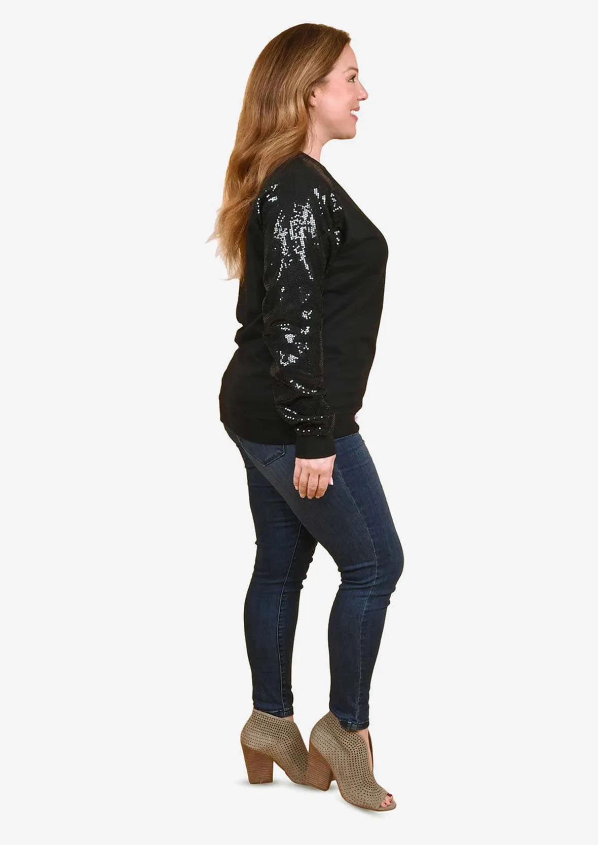 Sweat Top With Sequin Sleeves