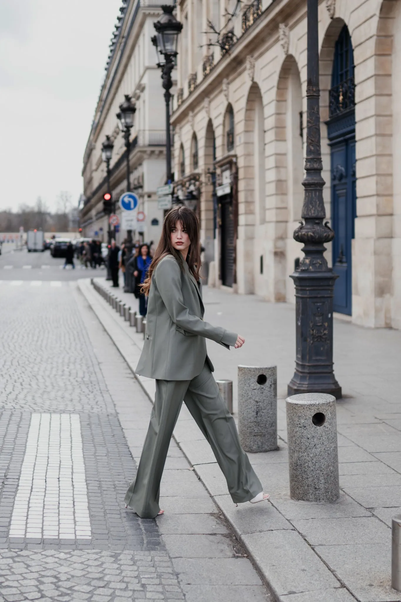 Tailored Wide Leg Wool Trousers in Smokey Olive