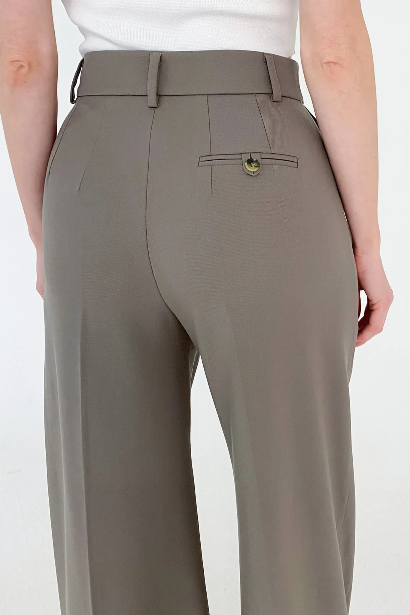 Tailored Wide Leg Wool Trousers in Smokey Olive