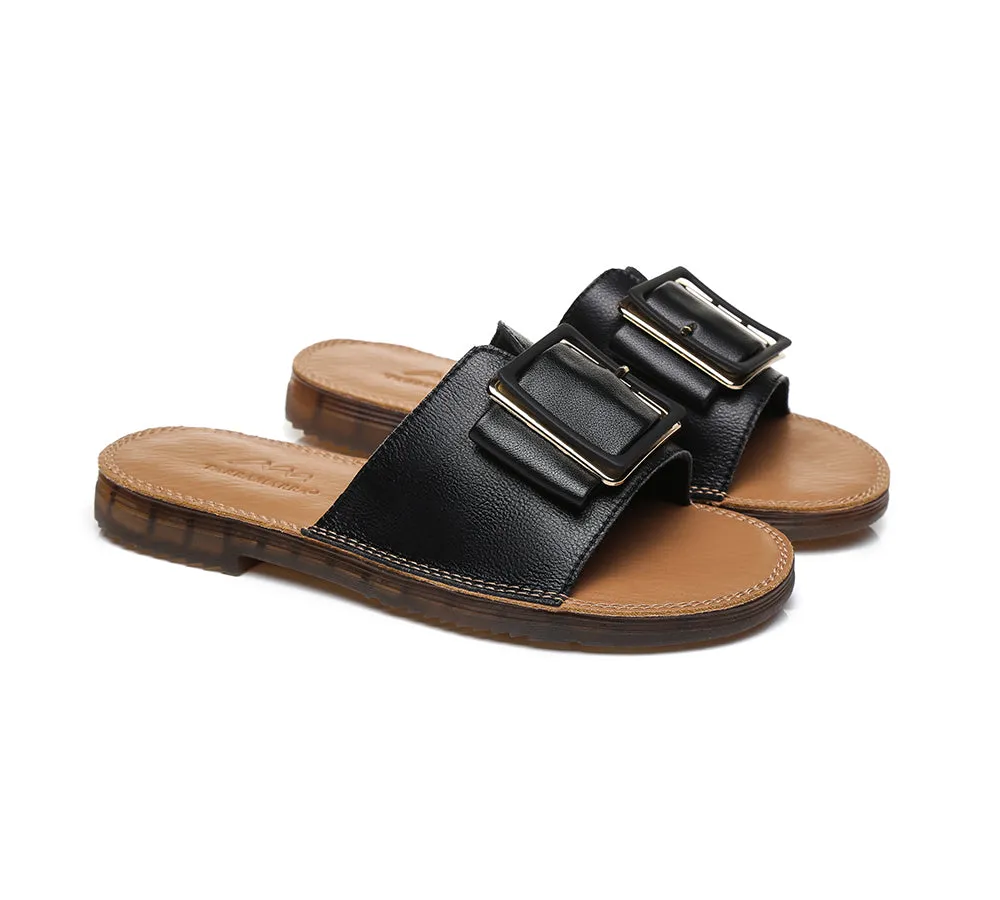 TARRAMARRA® Women Leather Buckle Ultra Soft Flat Slides Bera