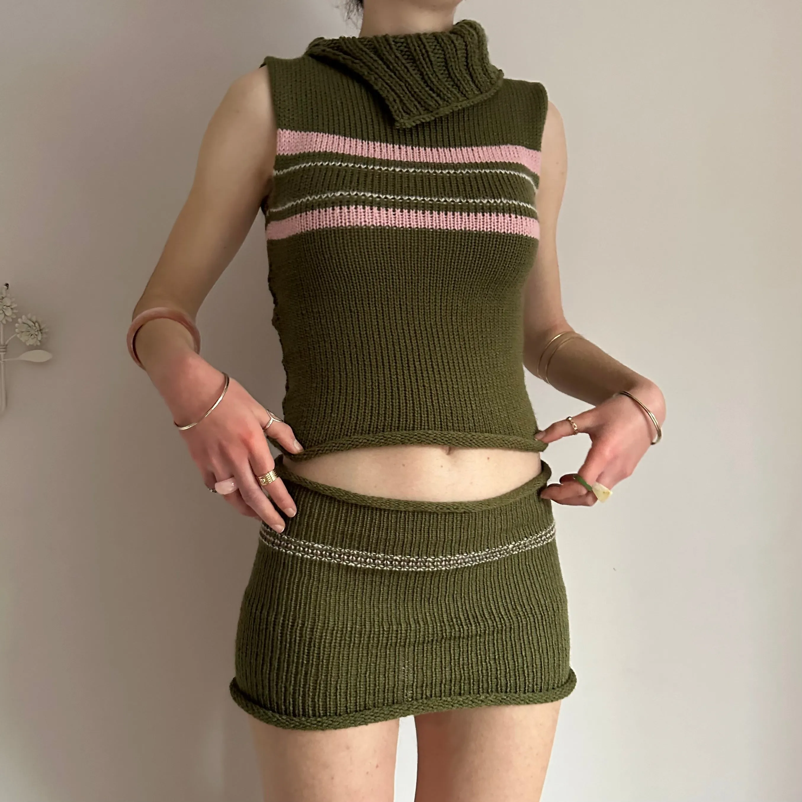 The Jade Set - matching turtleneck knit vest and mini skirt