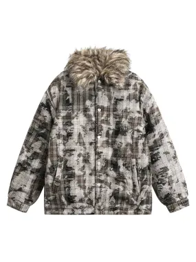 Thesupermade Camouflage Detachable Fur Collar Quiled Jacket