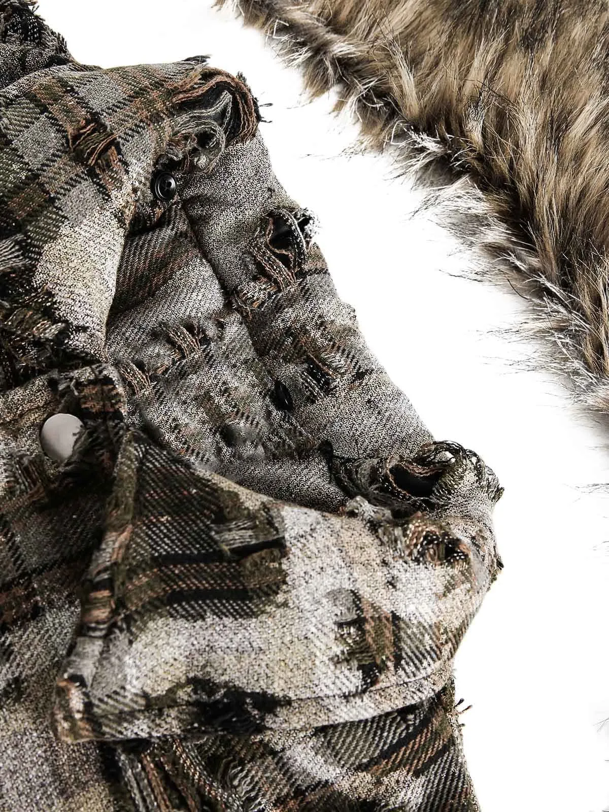 Thesupermade Camouflage Detachable Fur Collar Quiled Jacket