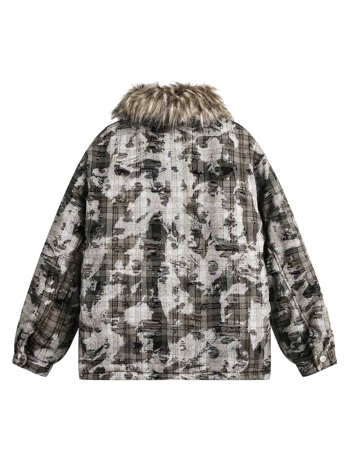 Thesupermade Camouflage Detachable Fur Collar Quiled Jacket