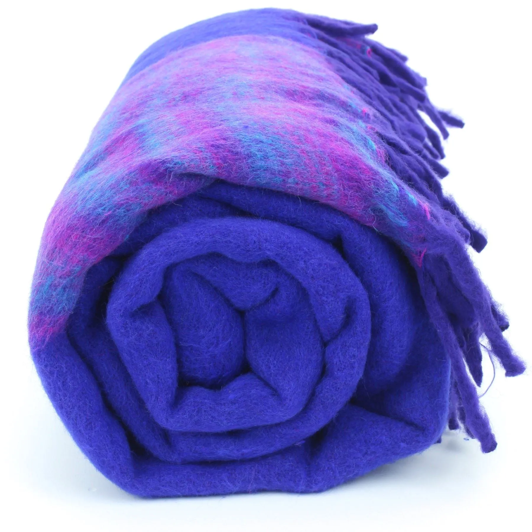 Tibetan Wool Blend Shawl Blanket - Royal Blue with Purple Reverse