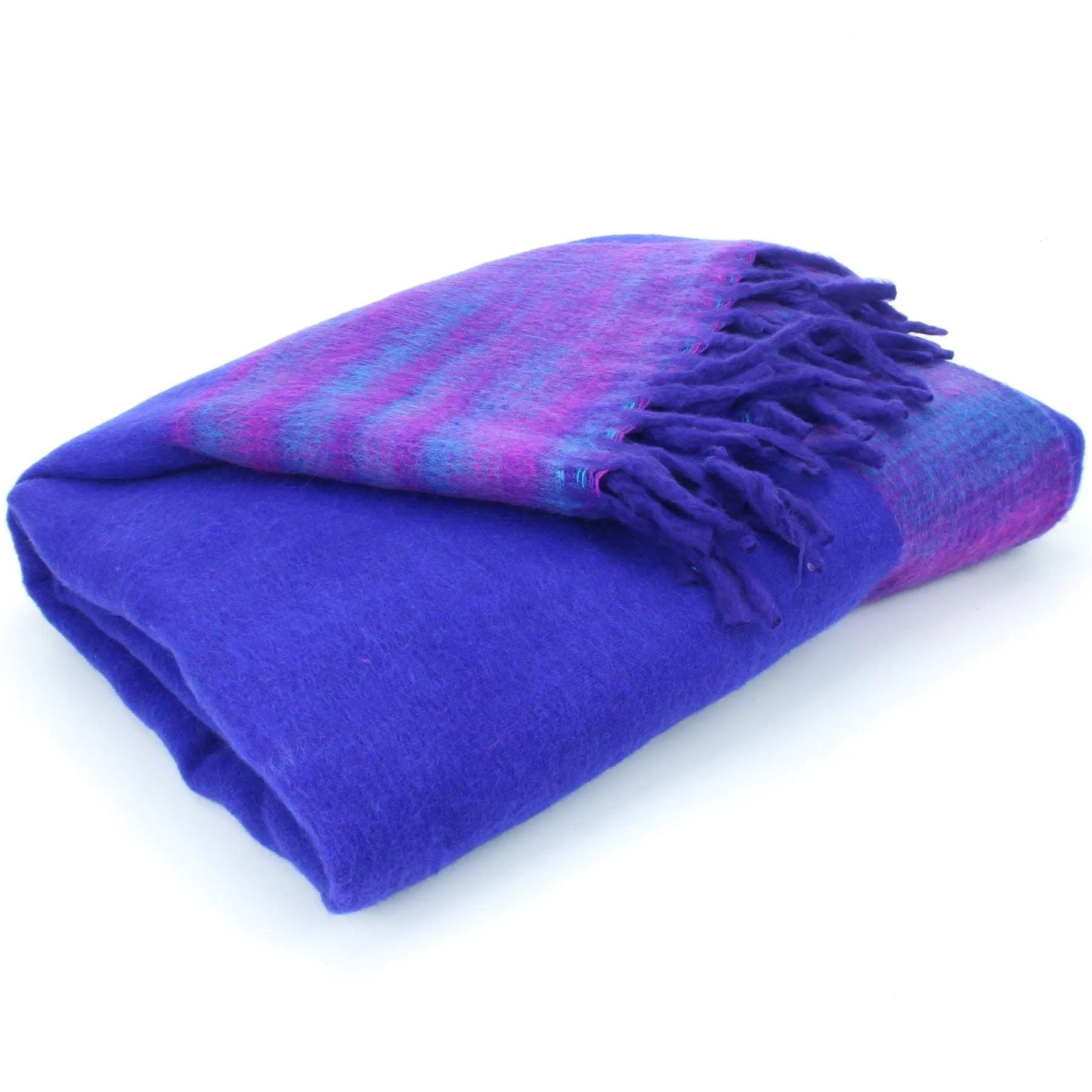 Tibetan Wool Blend Shawl Blanket - Royal Blue with Purple Reverse