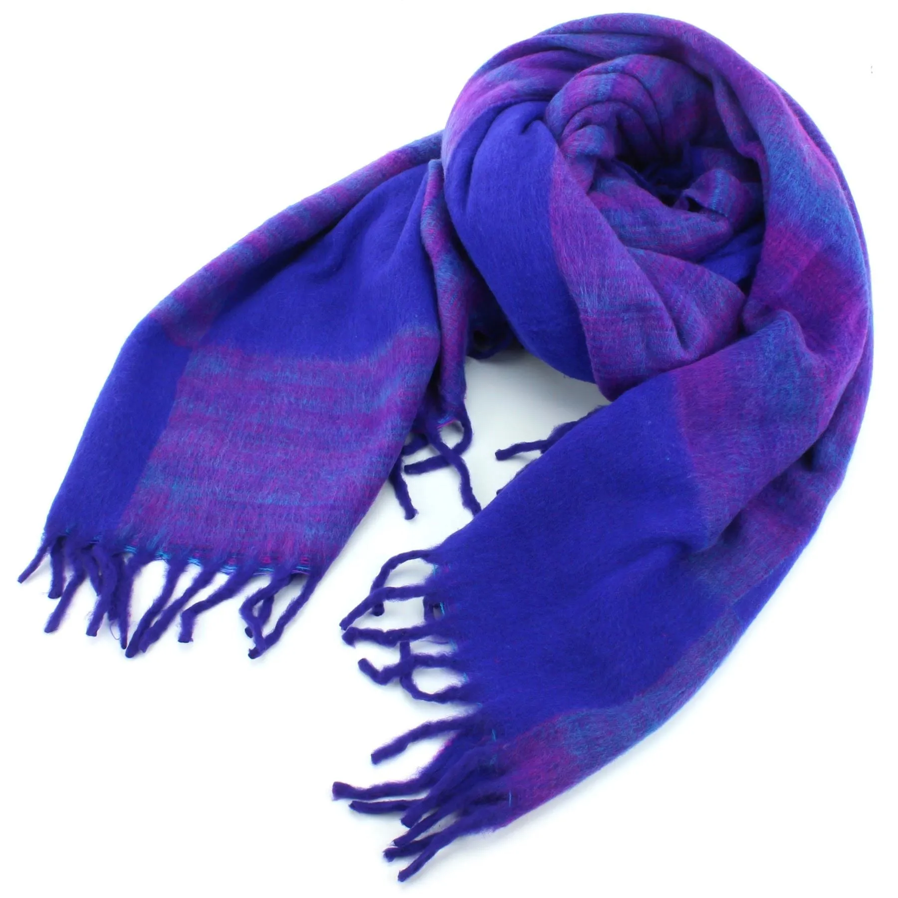 Tibetan Wool Blend Shawl Blanket - Royal Blue with Purple Reverse