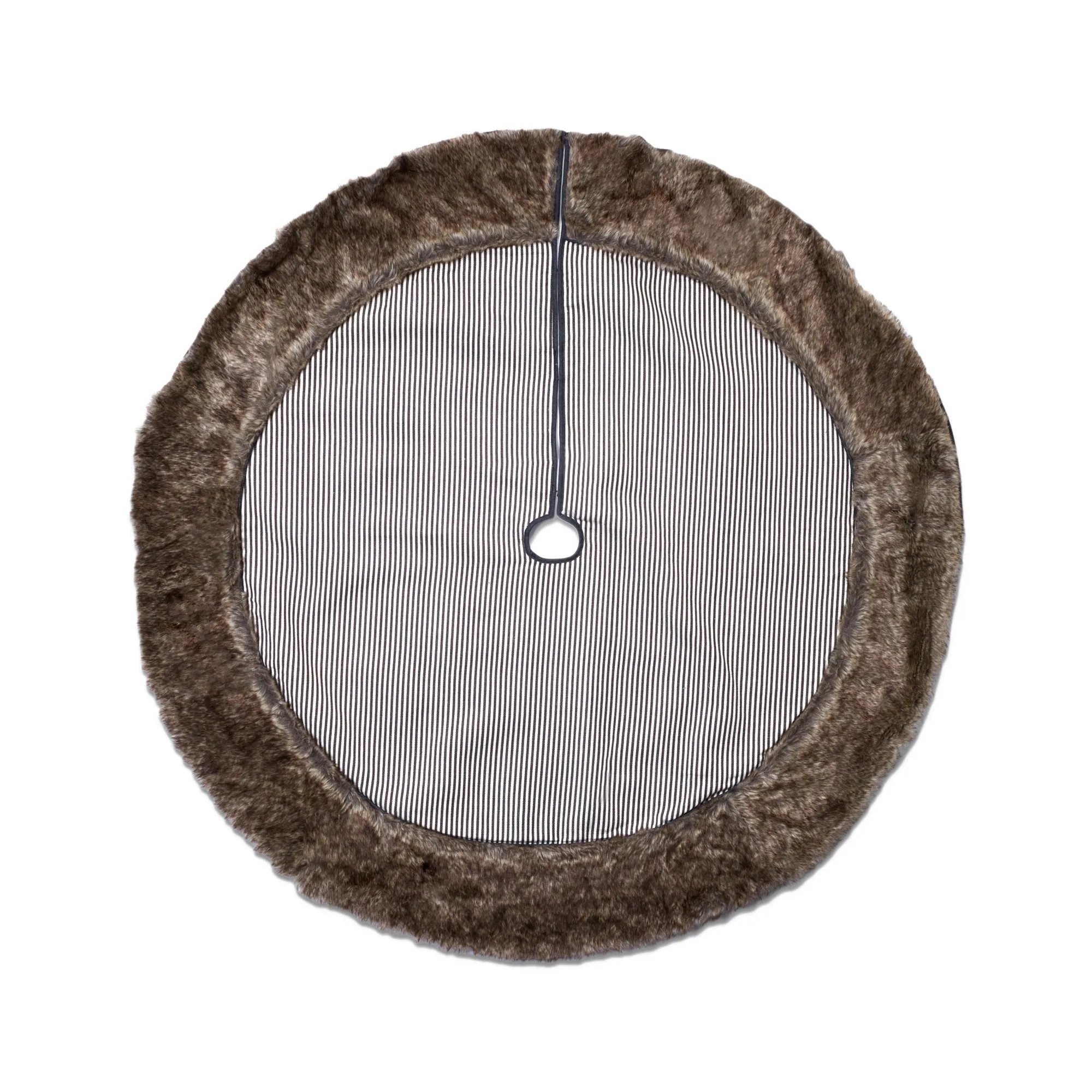 Ticking Stripe Tree Skirt with Faux Fur Trim - 60"