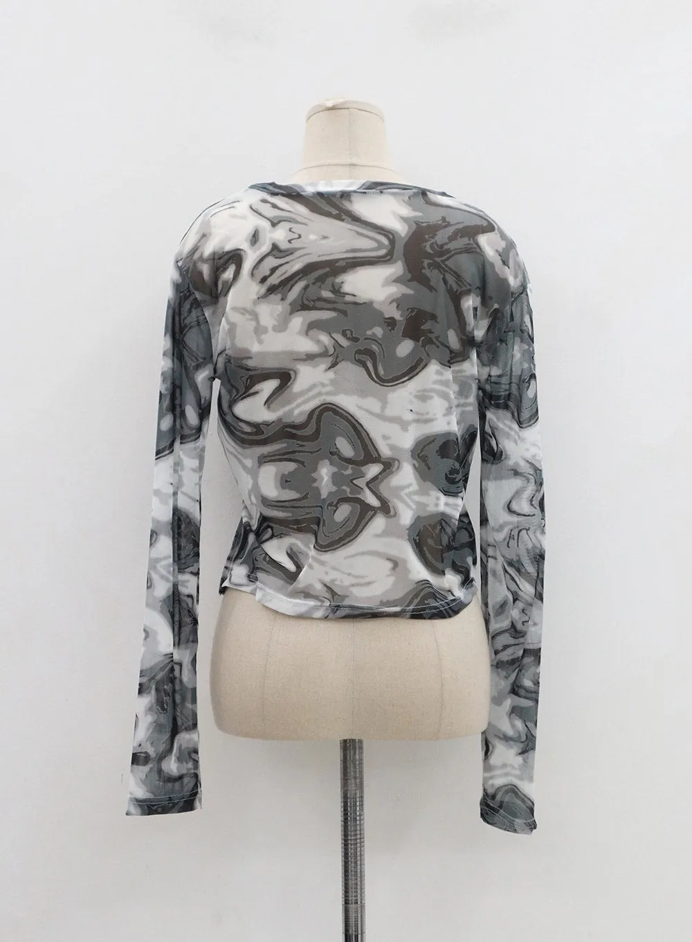 Tie-Dye Style Mesh Long Sleeves Top BN22