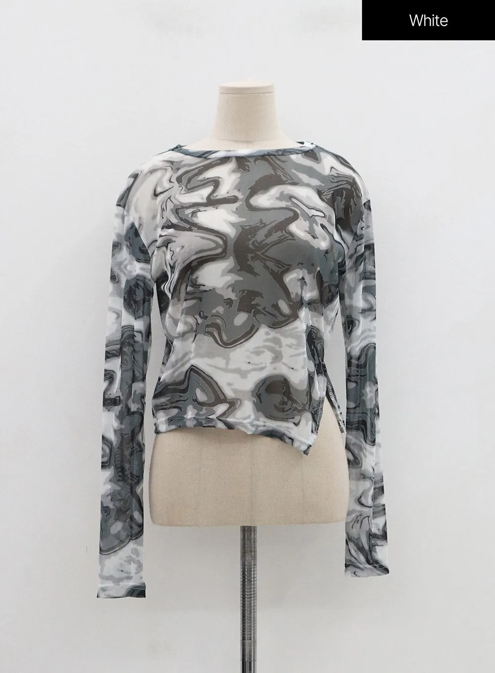 Tie-Dye Style Mesh Long Sleeves Top BN22