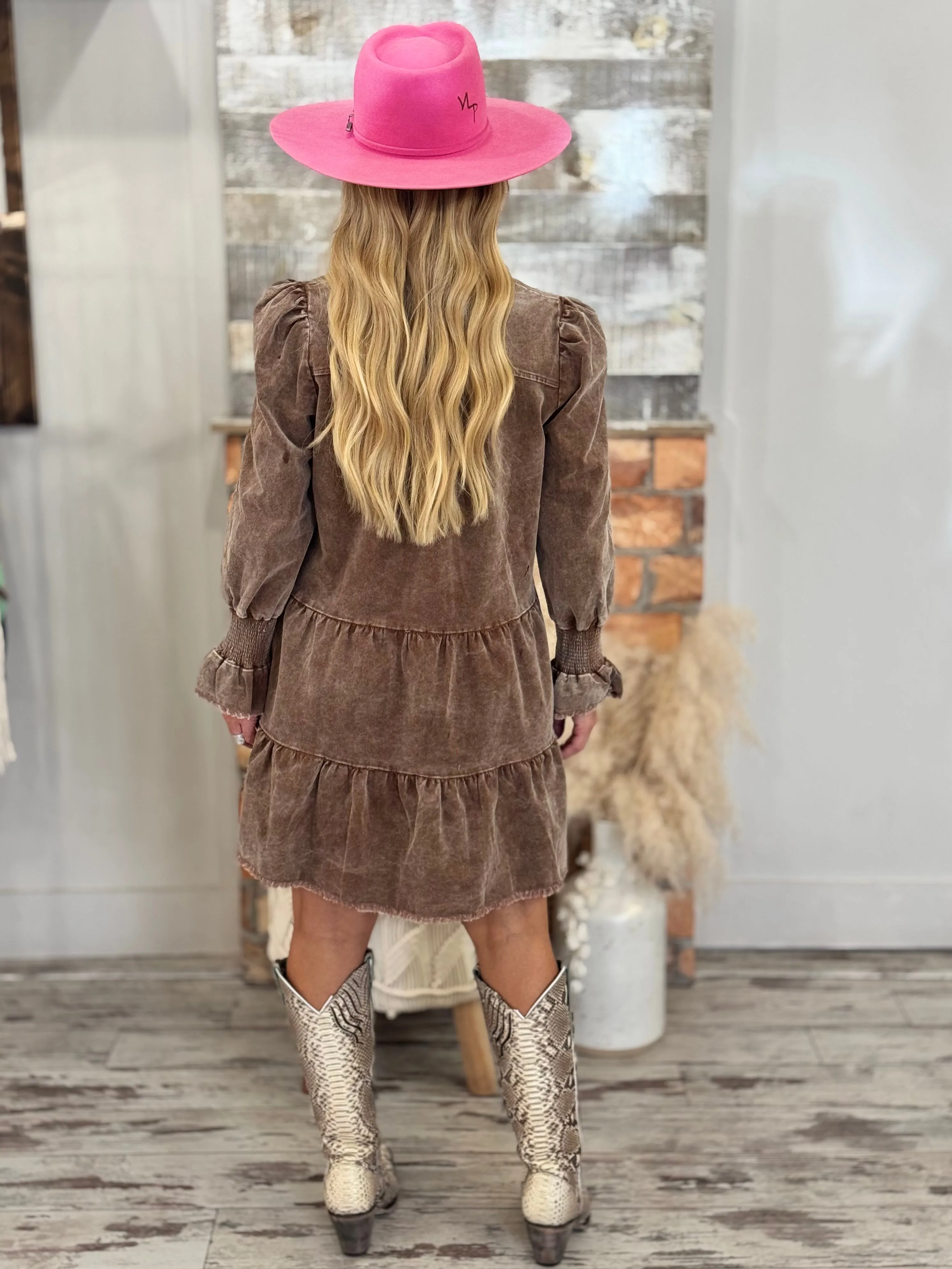 Tiered Mineral Wash Corduroy Dress