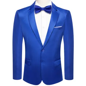 Ties2you Men's Suit Cobalt Blue Satin Notched Collar Suit Jacket Blazer