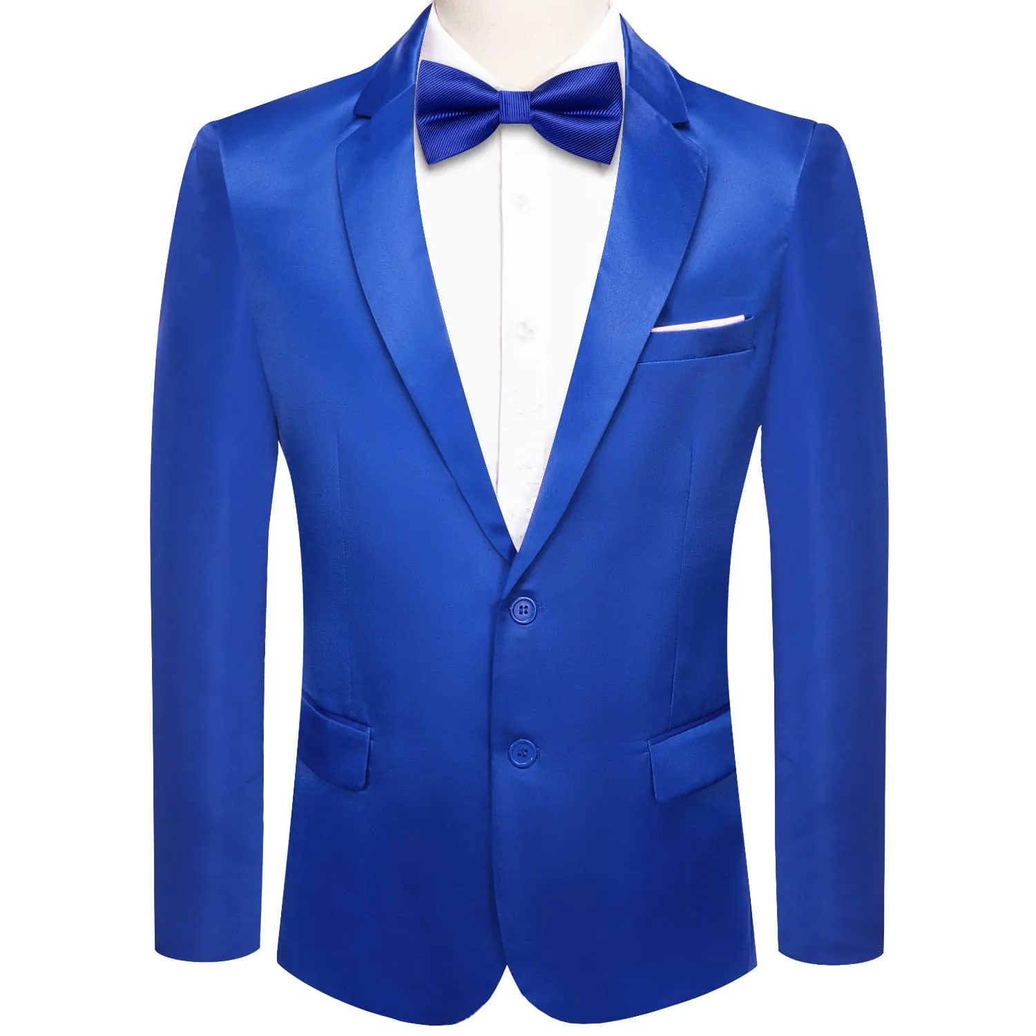 Ties2you Men's Suit Cobalt Blue Satin Notched Collar Suit Jacket Blazer