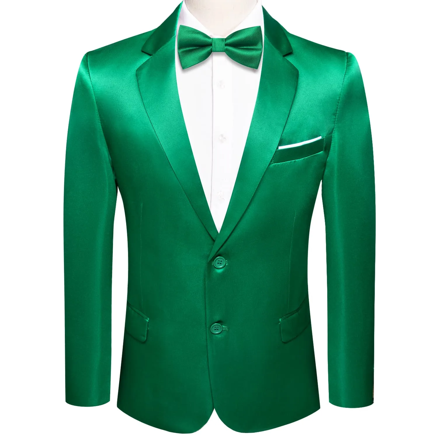 Ties2you Men's Suit Emerald Green Satin Notched Collar Suit Jacket Slim Blazer