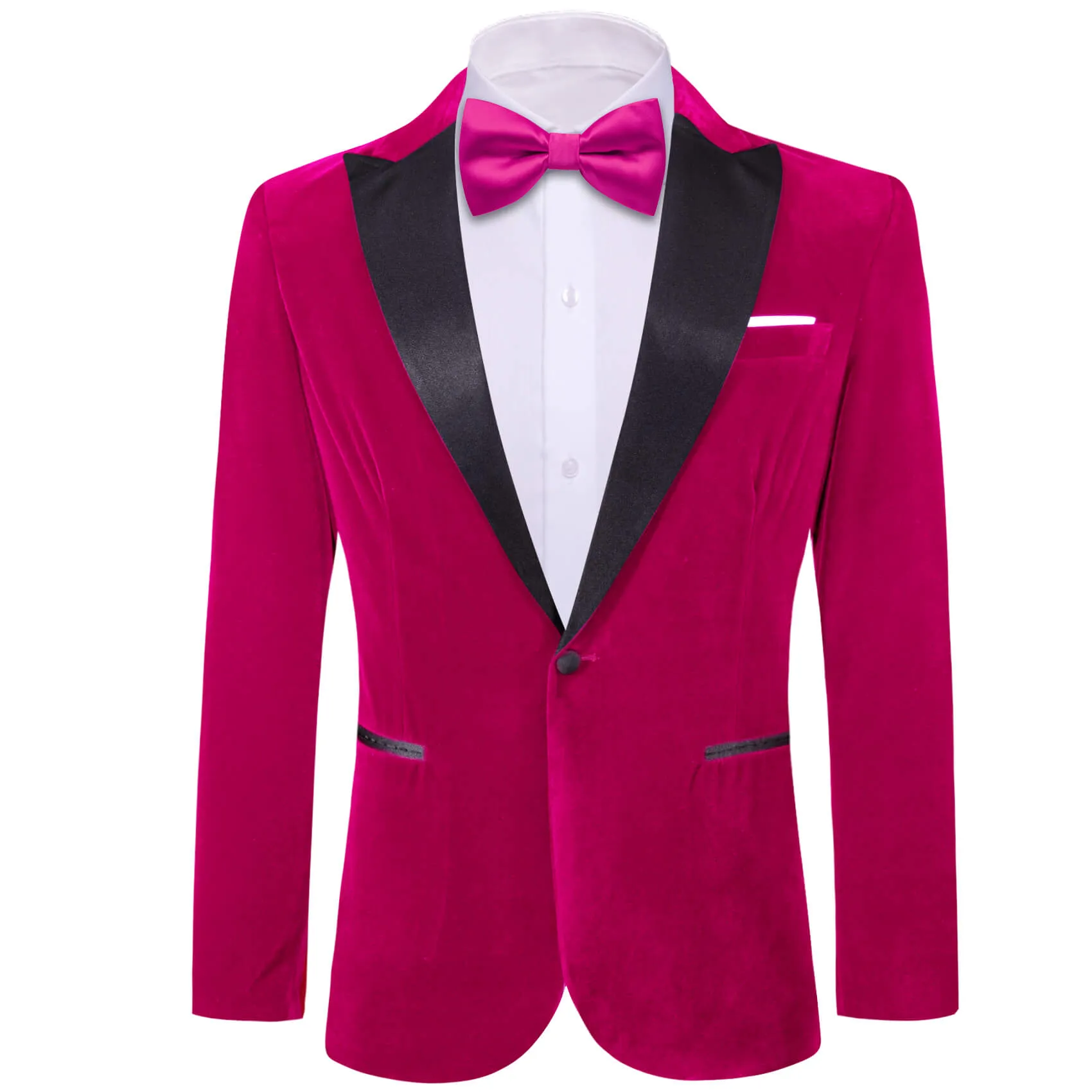 Ties2you Men's Suit Ruby Pink Solid Silk Peak Collar Slim Blazer Suit Jacket