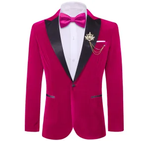 Ties2you Men's Suit Ruby Pink Solid Silk Peak Collar Slim Blazer Suit Jacket