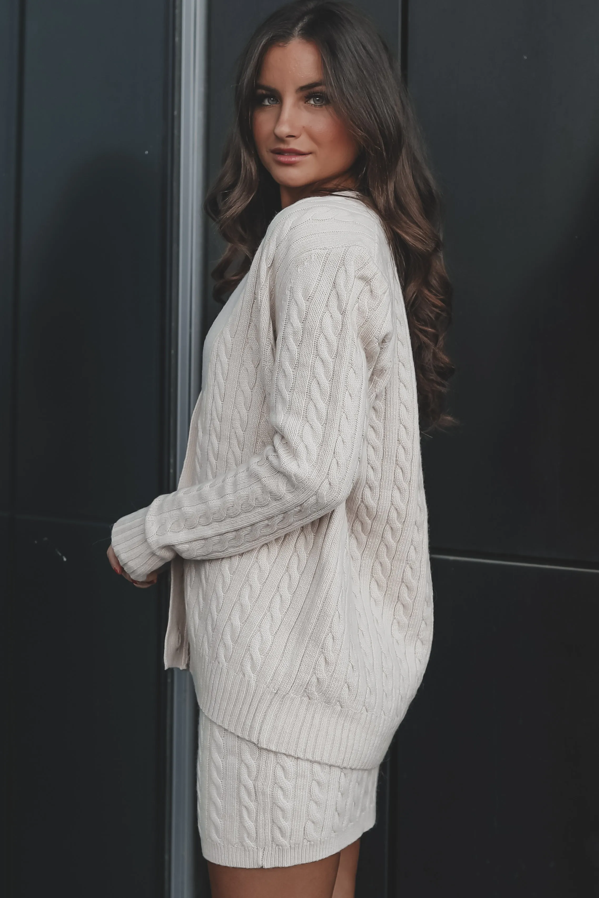 Too Cute Taupe Cable Knit Sweater Cardigan