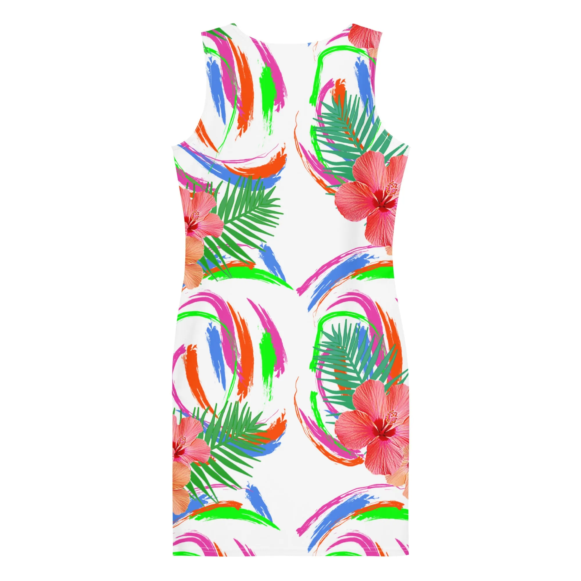 Tropical Hibiscus Floral White Bodycon Dress